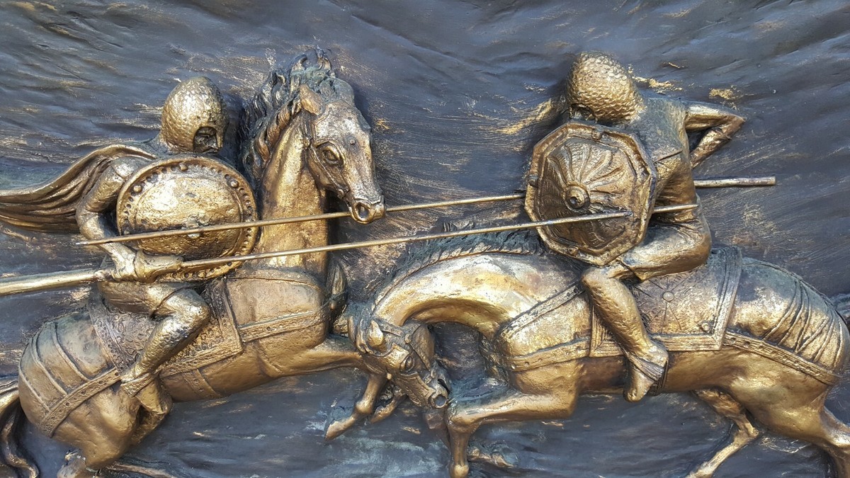 MID CENTURY WALL ART JOUSTING KNIGHTS FINESSE ORIG 57