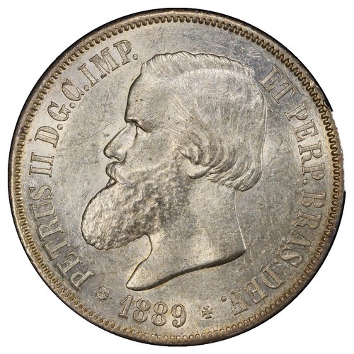 1889 BRAZIL w King Dom Pedro II Antique Brazilian Silver 500 Reis