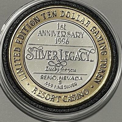1996 Silver Legacy 1st Anniv Reno Vegas $10 Nevada Casino Gaming