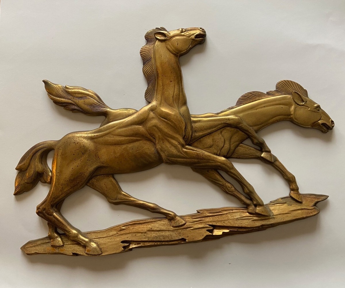Vintage Syroco Wood wall Art Horses - 32.5”x 22” Syracuse