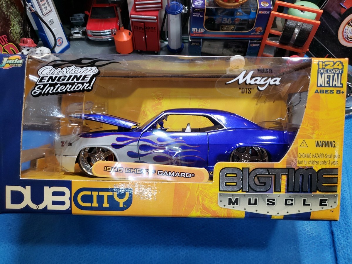 Jada Toys 1:24 DUB City 1969 Chevy Camaro Blue With Flames Wheels