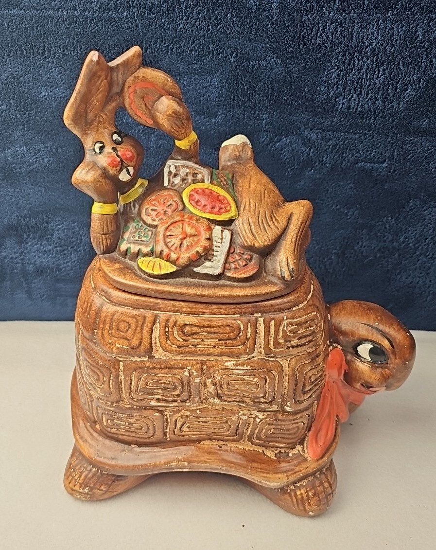 Vintage California Original Tortoise & Hare Cookie Jar Rabbit