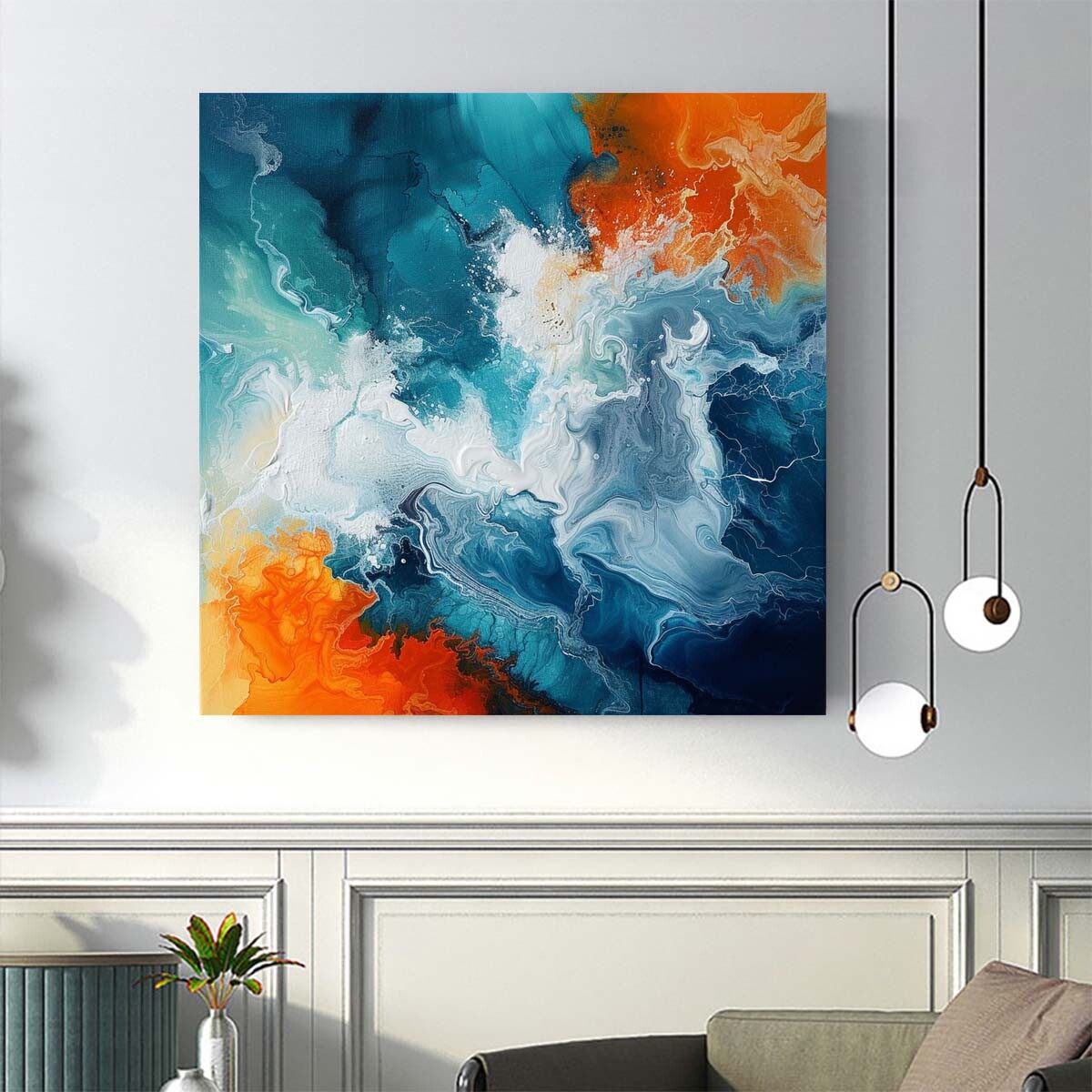 Large Blue Nordic Abstract Modern Hand Painted Oil Painting on