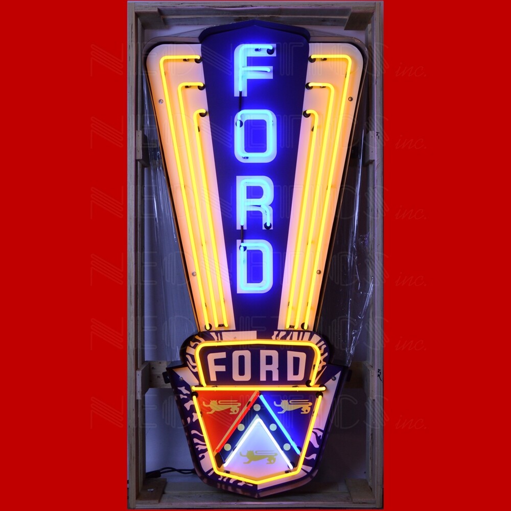 Ford Jubilee Crest Neon Sign Shaped Steel Can Car Garage 28