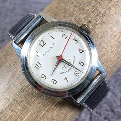 Vintage Bel-Air Men Incabloc Black Expansion Band Mechanical Wind