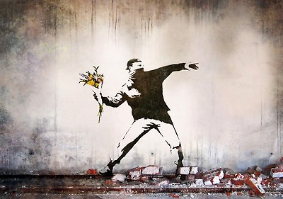 BANKSY FLOWER THROWER LOVE IS IN THE AIR ORIGINAL PHOTO PRINT
