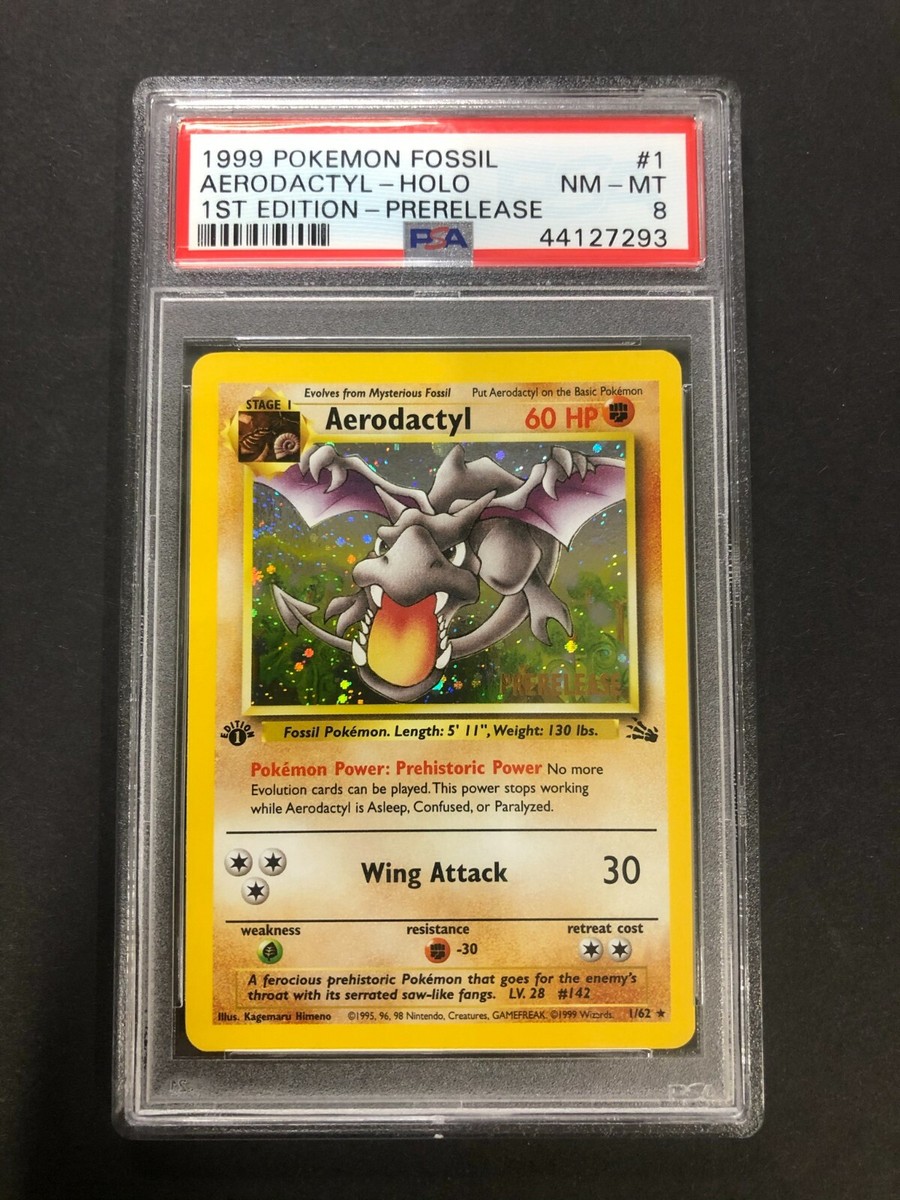 1999 Pokemon Fossil Aerodactyl Holo PSA 8 First 1st Edition