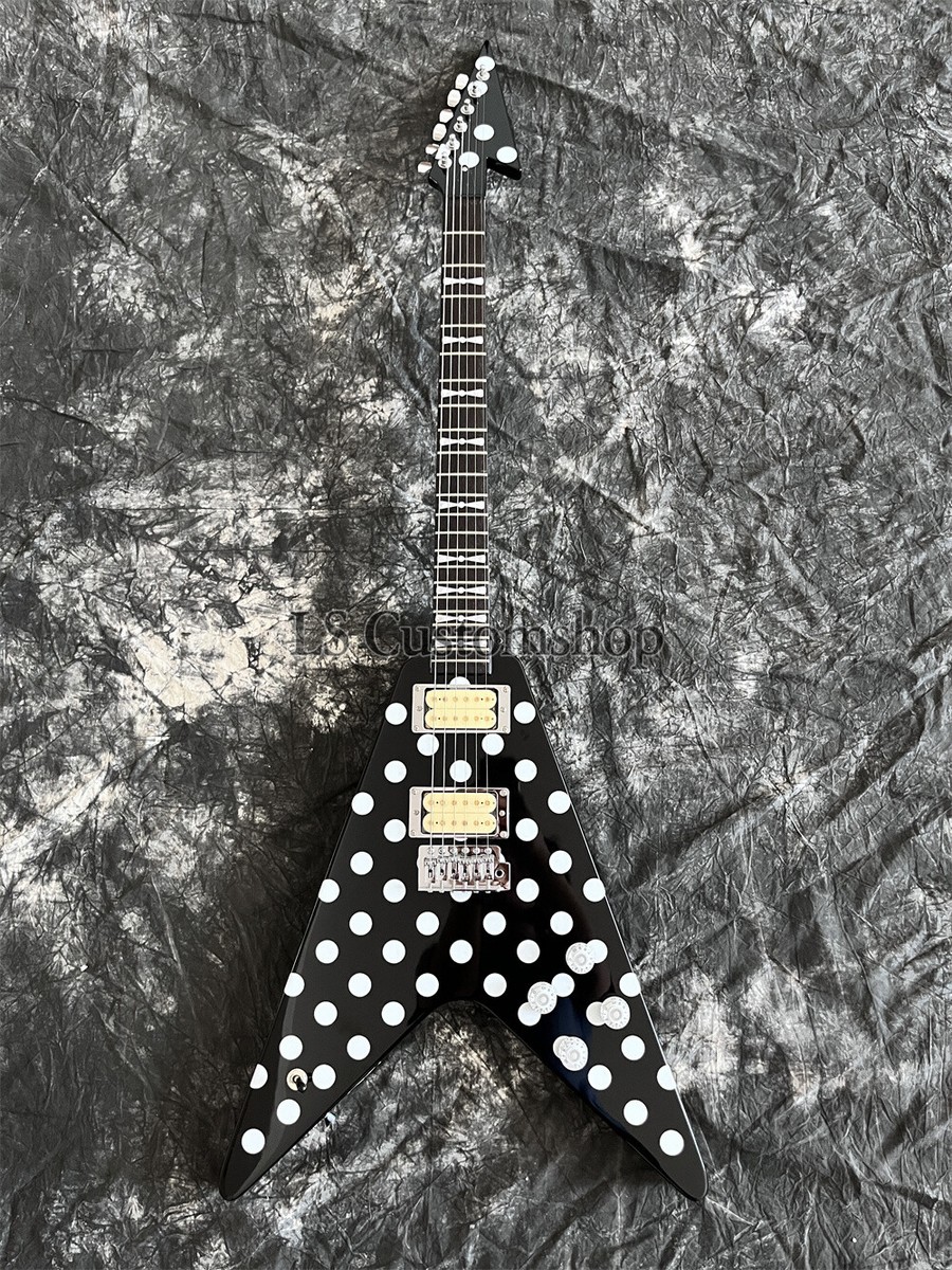 Custom Black Fly V Electric Guitar Randy Rhoads White Polka Dots