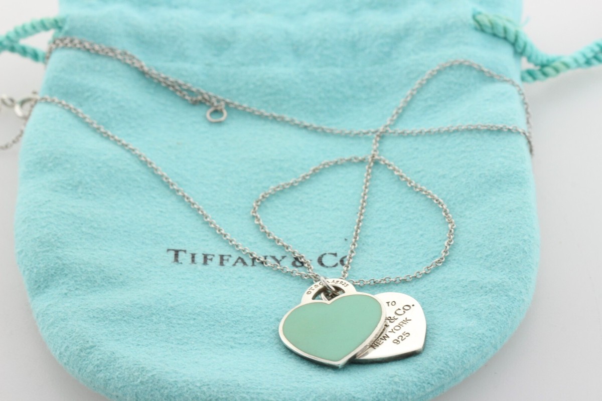 Tiffany & Co. Sterling Silver 925 Enamel Double Heart Pendant