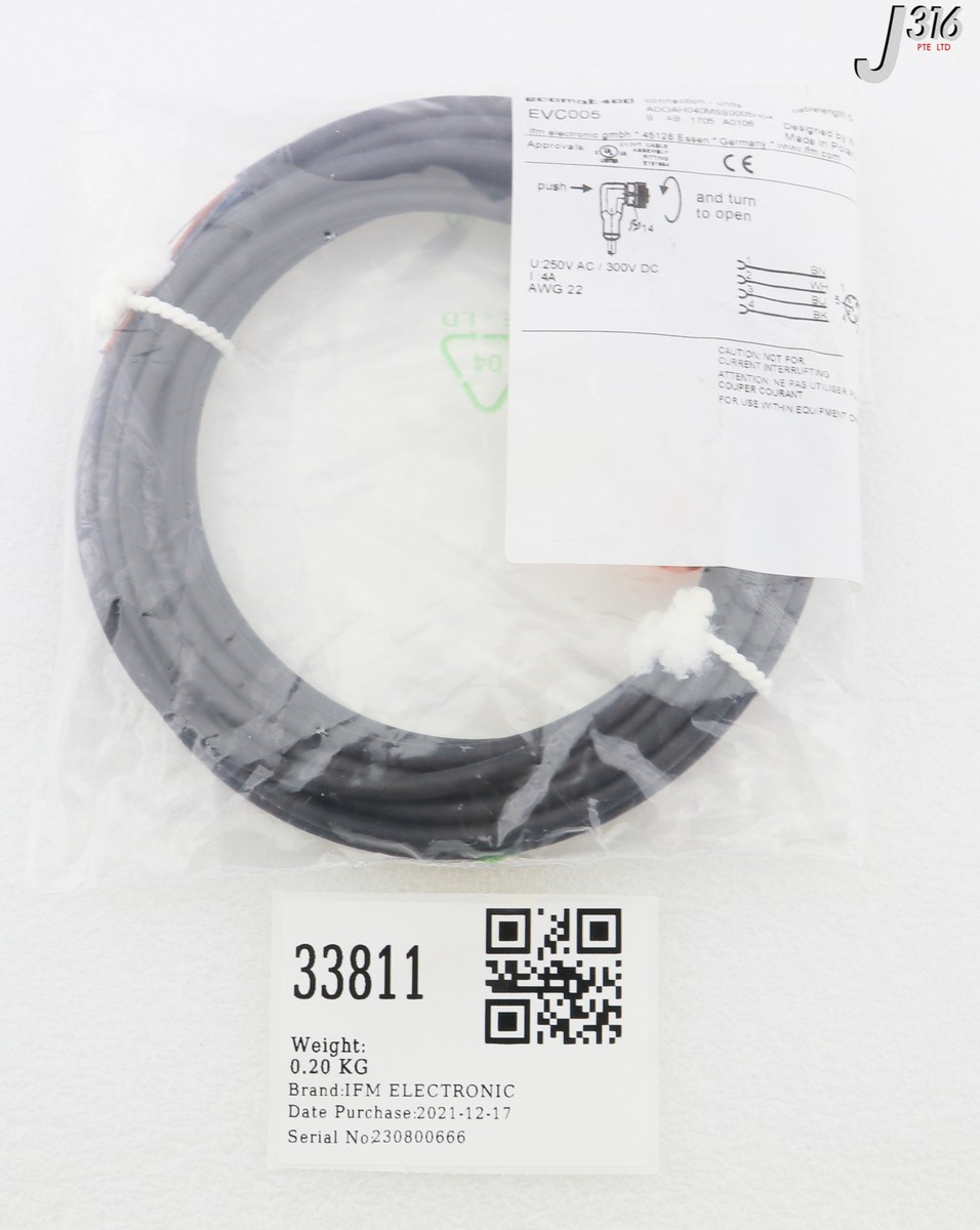 33811 IFM ELECTRONIC CABLE ASSY, M12 CONNECTOR, LENGTH: 5M (NEW