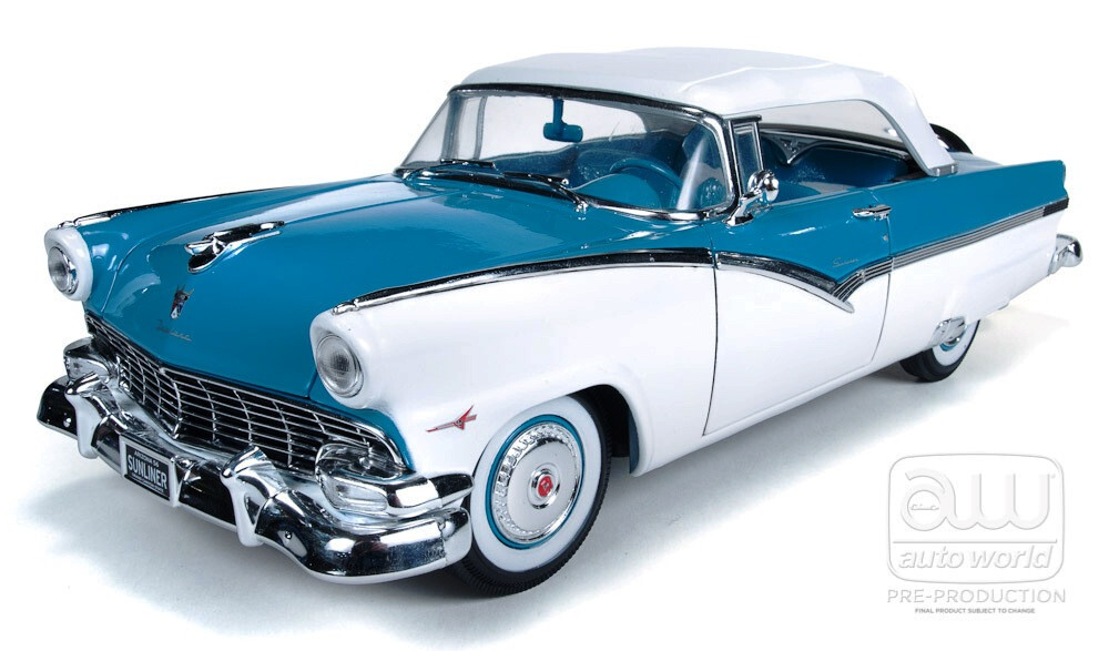1956 Ford Sunliner Convertible Blue & White 1:18 Auto World 973 | eBay