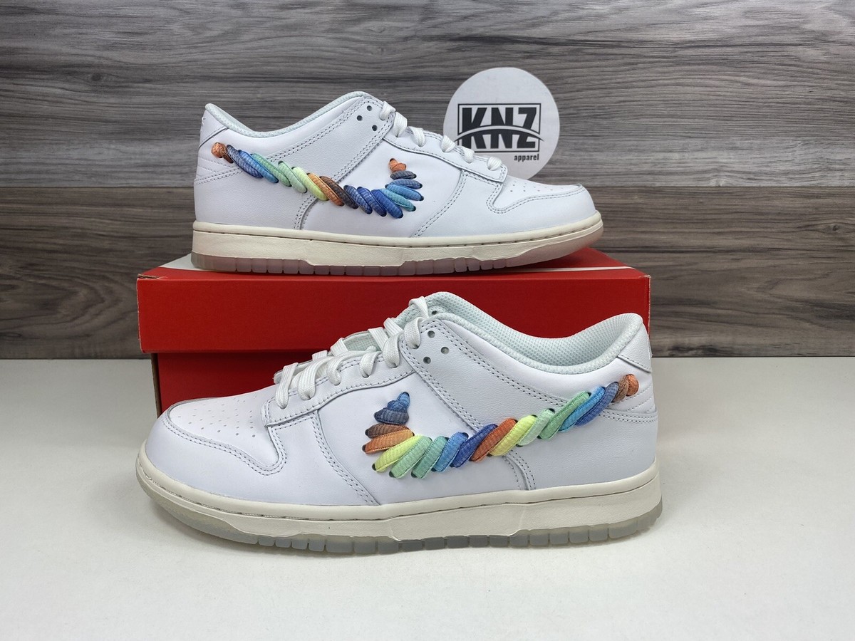 Nike DUNK Low SE 'Rainbow Laces' White Cream Shoes GS (FN4861-100