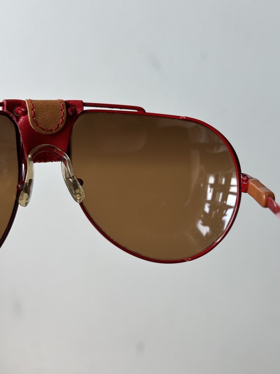 Vintage Swiss Army Sunglasses Aviator 4000 Men - Red W/ Leather