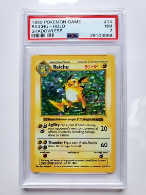 PSA 7 1999 Pokemon Raichu Shadowless Holo #14/102 Base Set | eBay