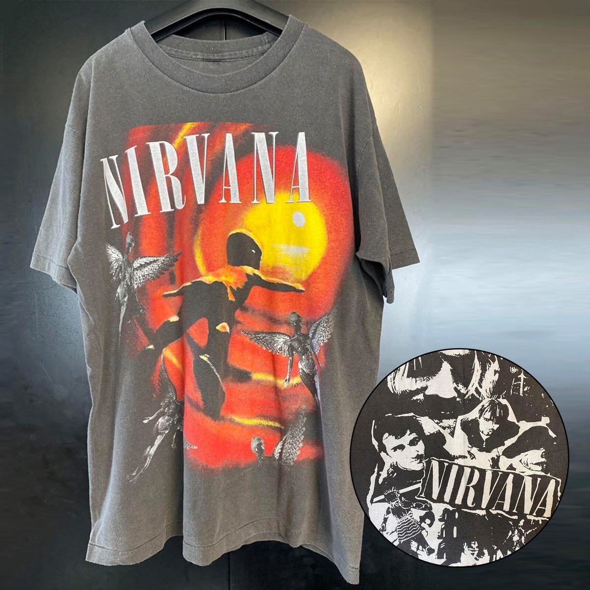 NIRVANA Kurt Donald Cobain 90s Vintage Rock Band T-shirt Black Men