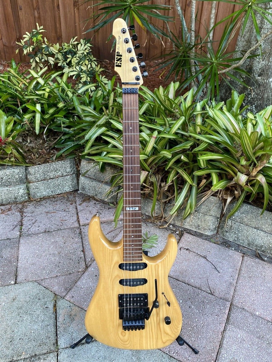 ESP Mirage Deluxe Custom Electric Guitar Natural Grain Wood Floyd