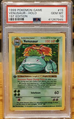 Pokemon Venusaur 1st Edition Base Set PSA 10 1999 Thick Stamp