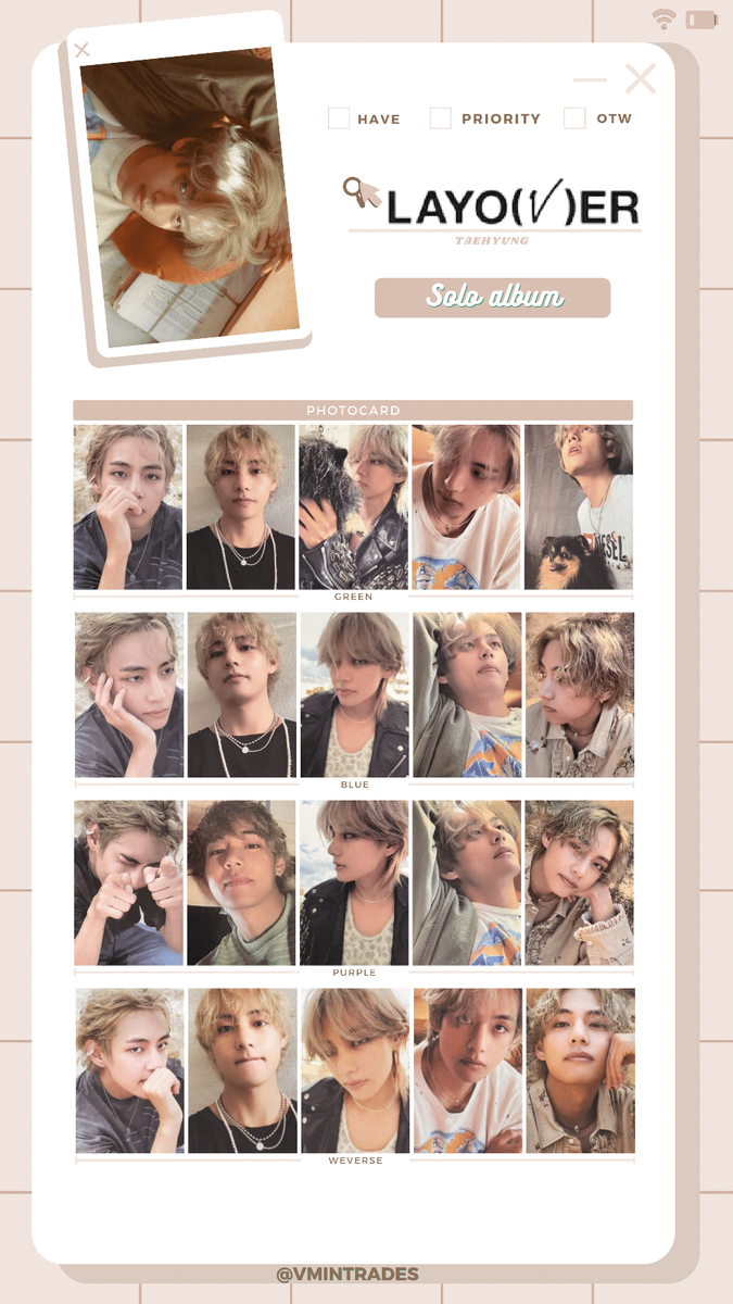 BTS V TAEHYUNG LAYO(V)ER LAYOVER OFFICIAL PHOTOCARD POSTCARD ALL