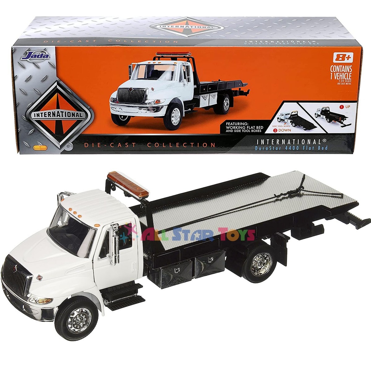 JADA 34040 INTERNATIONAL DURASTAR 4400 FLAT BED TOW TRUCK 1/24