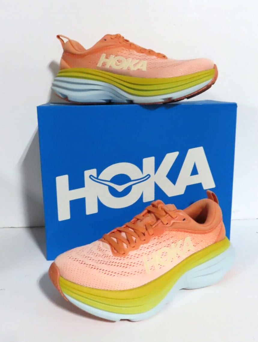 Hoka Women's Bondi 8 Sneaker Shell Coral/Peach Parfait 1127952 US