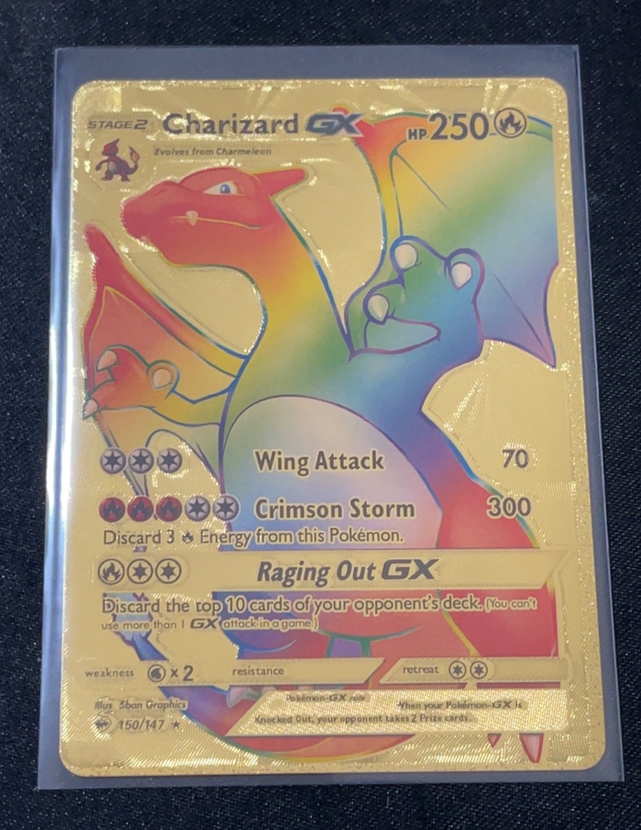Pokemon Charizard GX Rainbow Gold Foil Card 150/147 | eBay