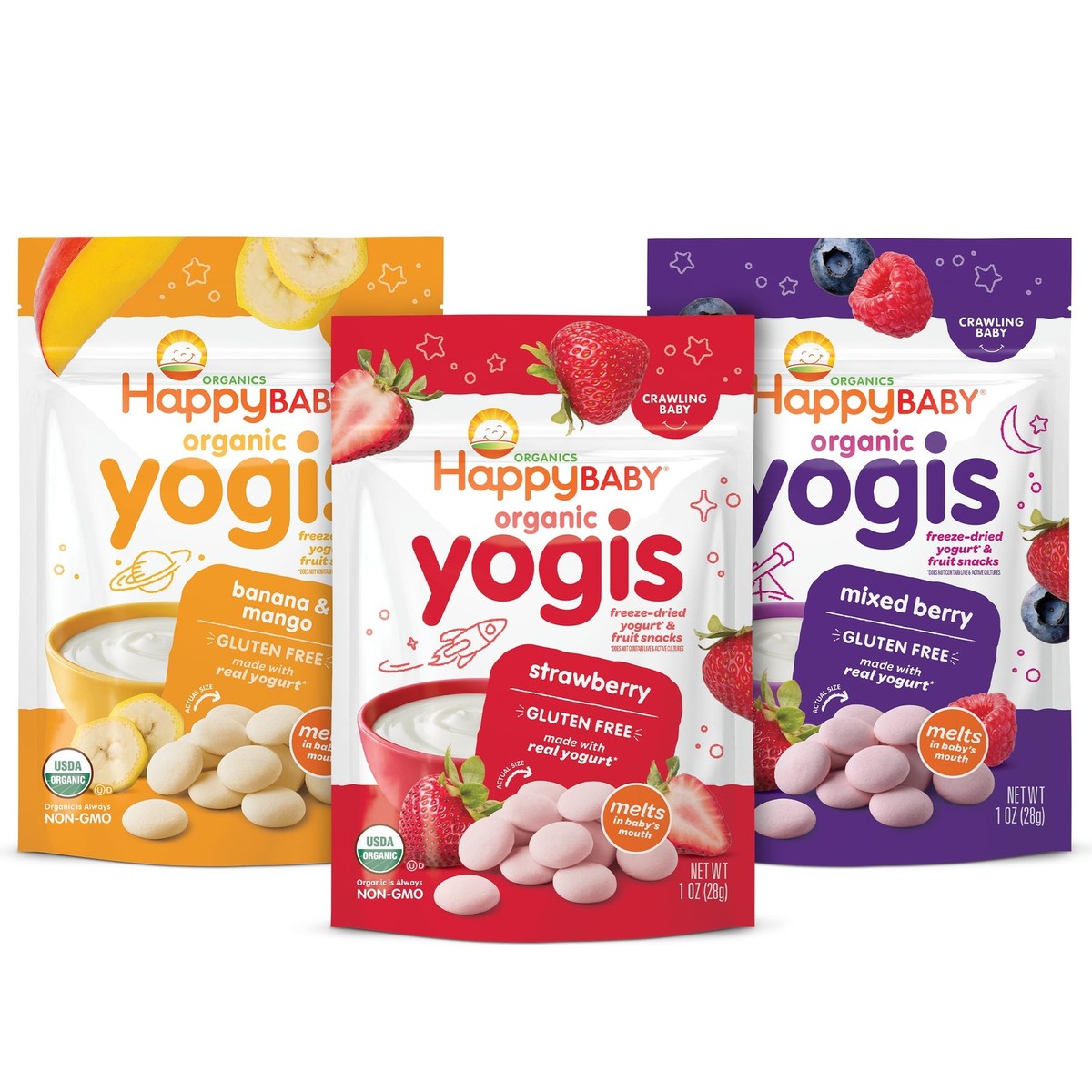 Happy Baby Organics Yogis Freeze-Dried Snacks 3 Flavor Variety 1