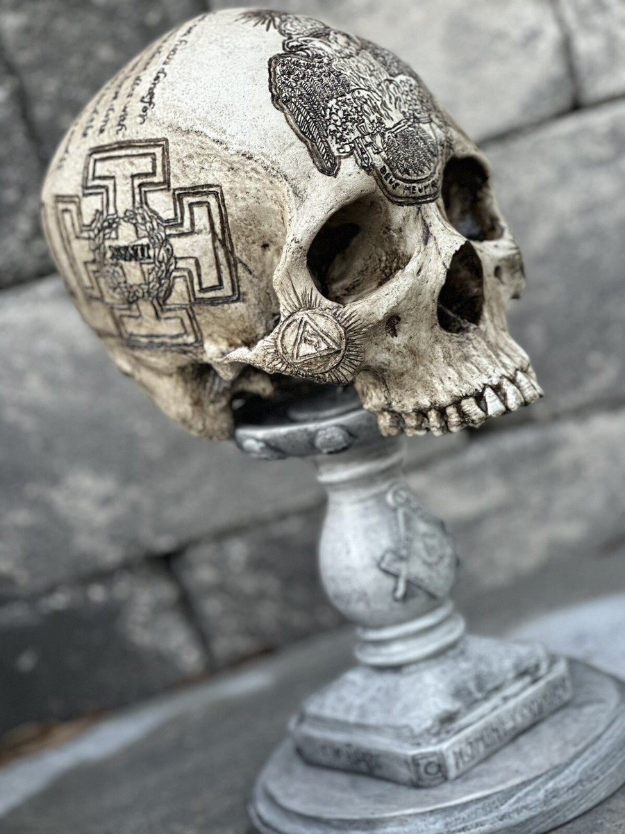 Scottish Rite SJ Carved Skull By Zane Wylie Real Human Skull RESIN