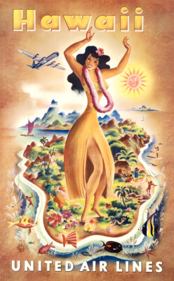 Hawaii United Air Lines Vintage Travel Poster | eBay