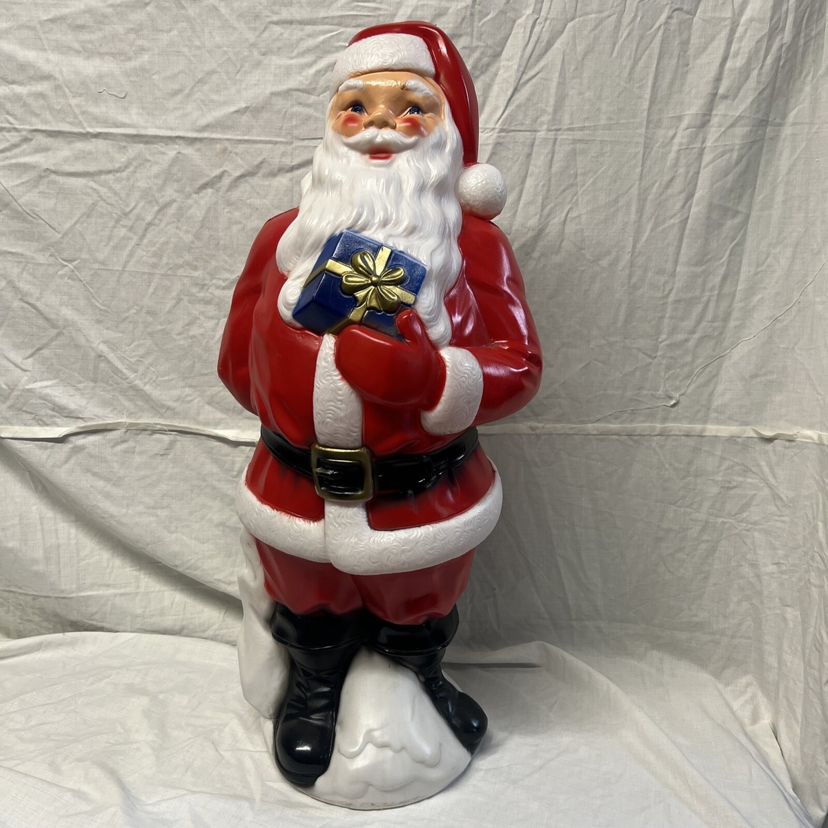 Vintage General Foam Plastics 33” Santa W/ Blue Gift white Bag