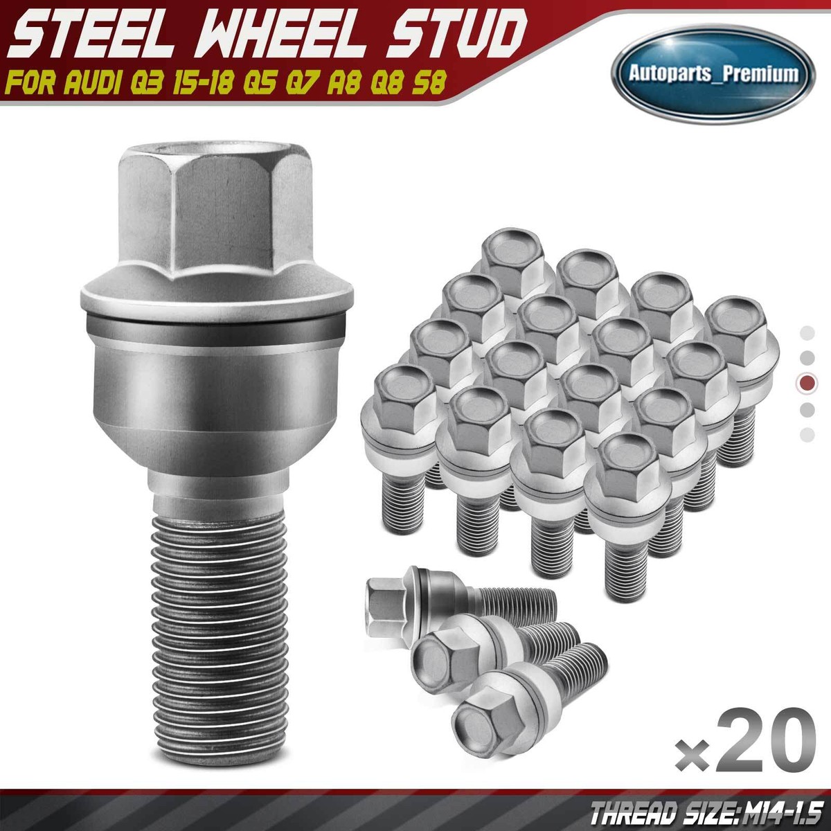 20x M14x1.5 Wheel Lug Nut Stud Bolt for Audi Q5 Q3 Quattro Q7 A8