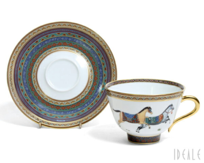 Hermes Cheval d'Orient Tea Cup Saucer Tableware 2 set Gold 24K