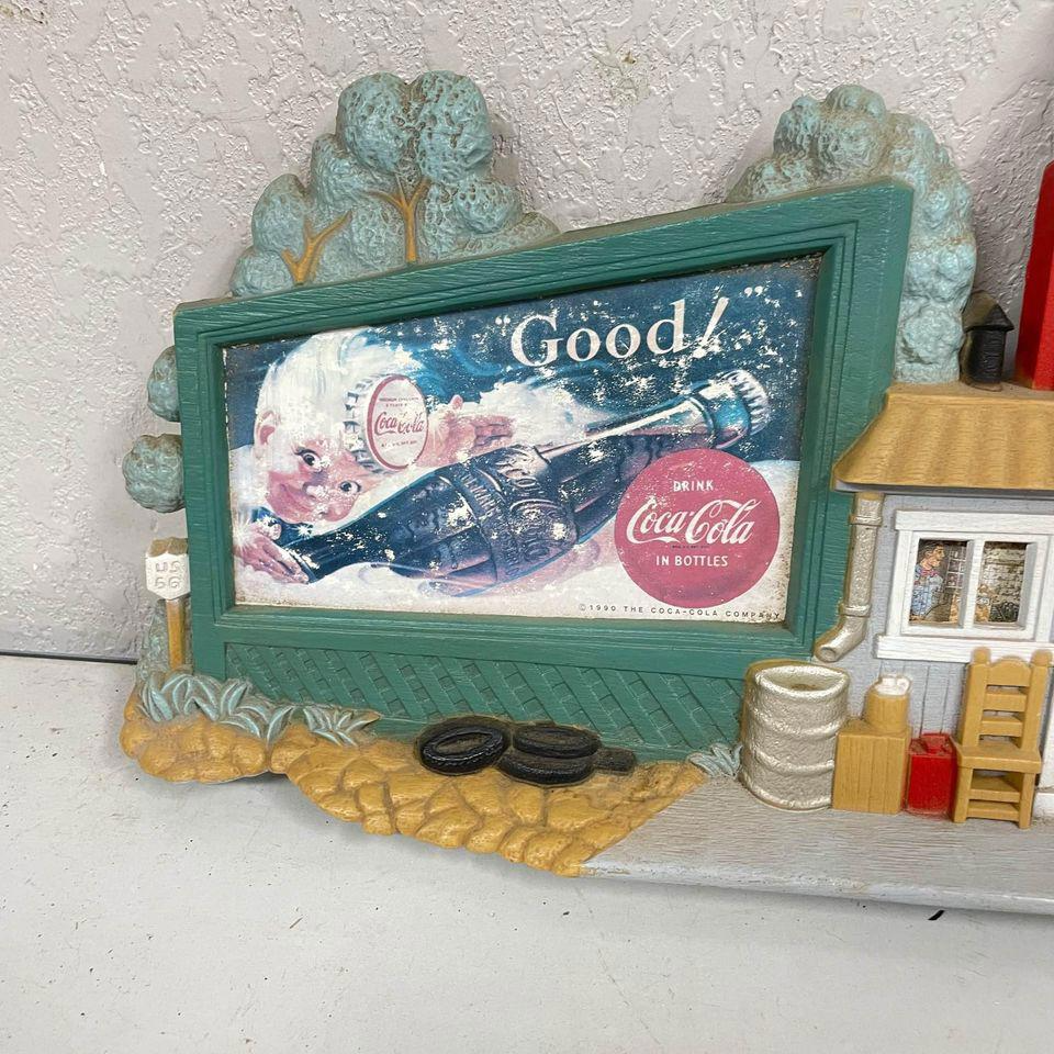 VTG 1990 COCA COLA CLOCK Route 66 Gas Station COKE Wall Hanging