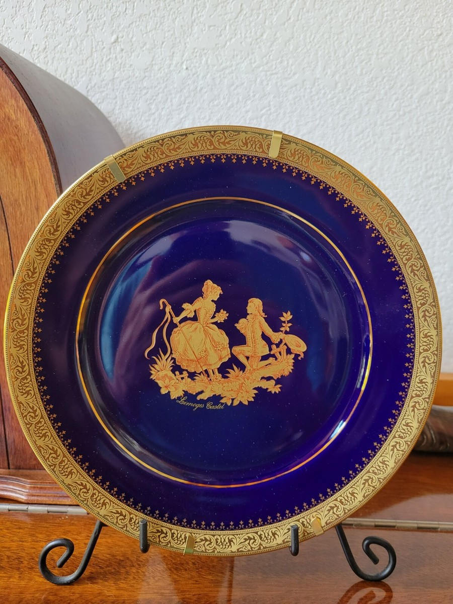 Limoges Castel France 10” Plate Cobalt Blue 22k Gold Trim 