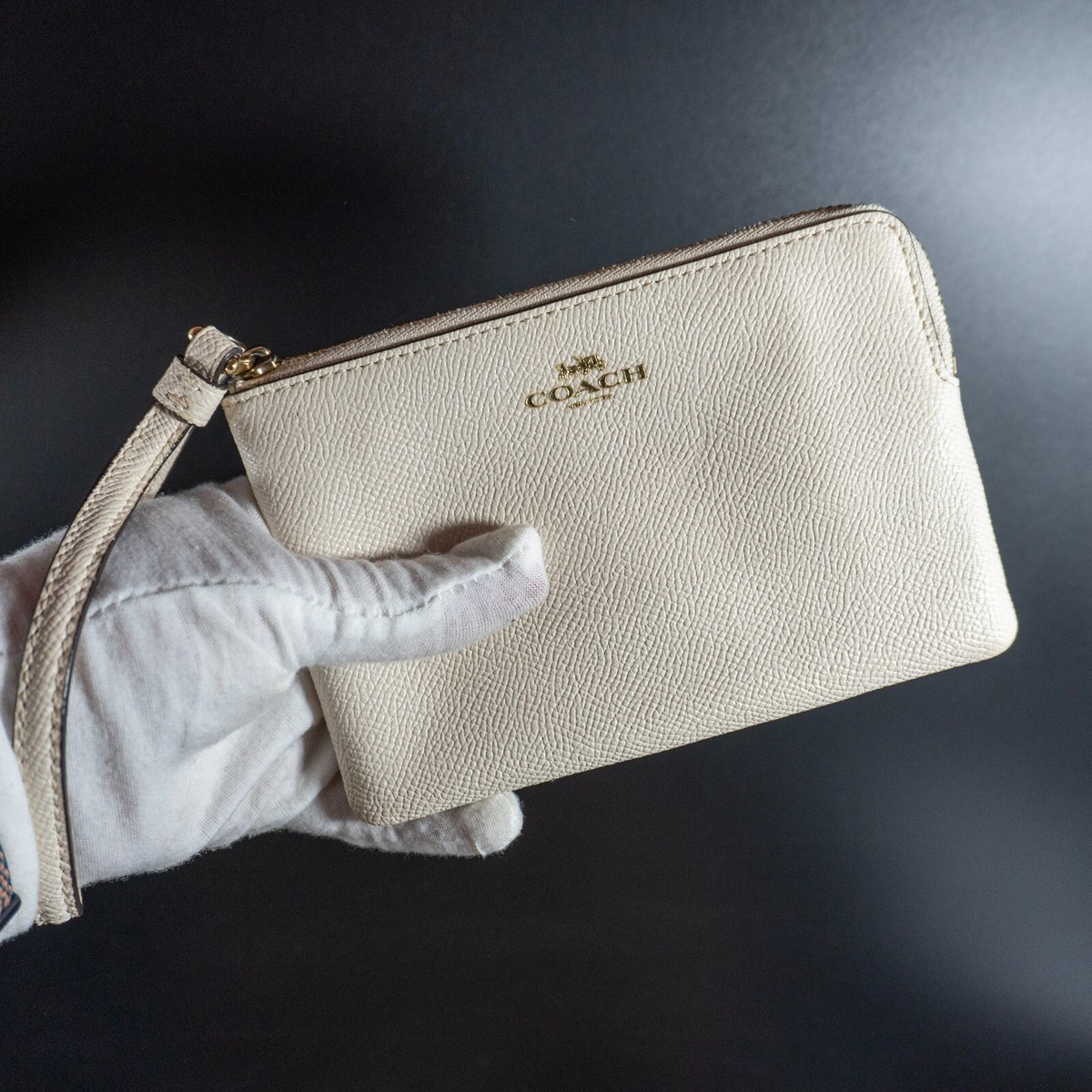 Coach Womens Zip Wristlet Crossgrain Leather Corner Zip Wristlet