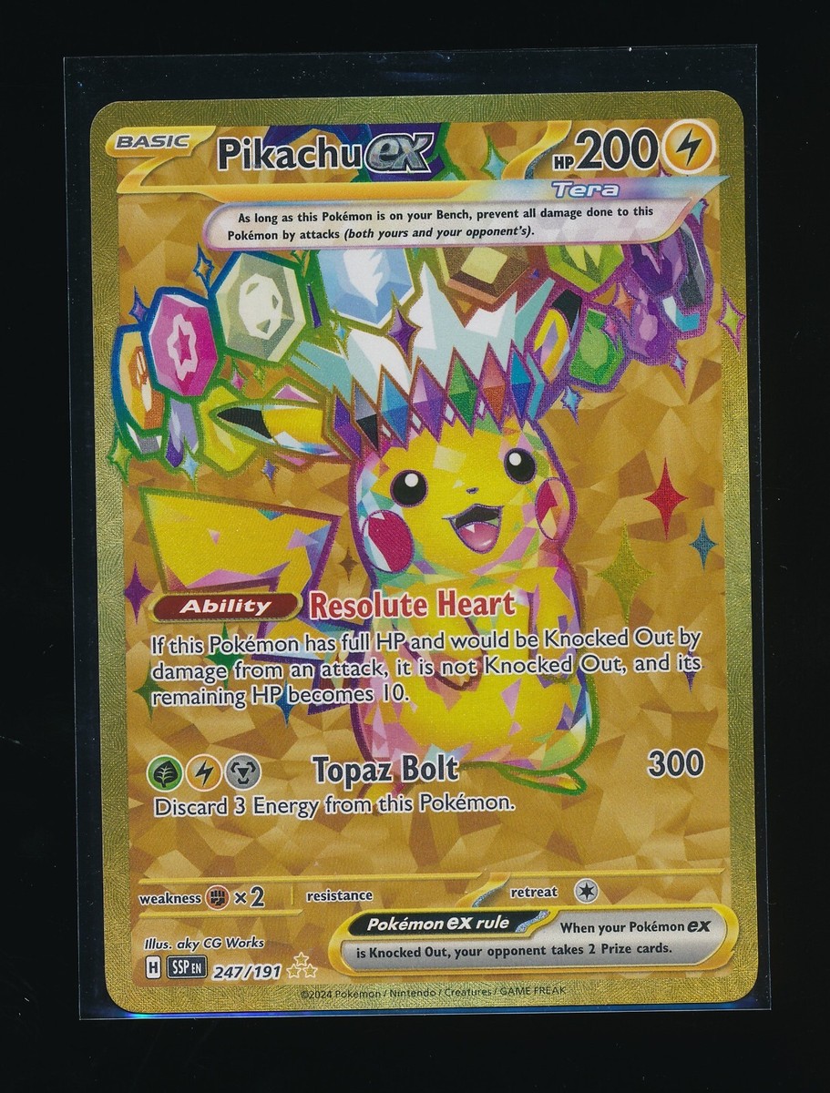PIKACHU EX 2024 POKEMON SURGING SPARKS HYPER HOLO RARE HP200 SSP
