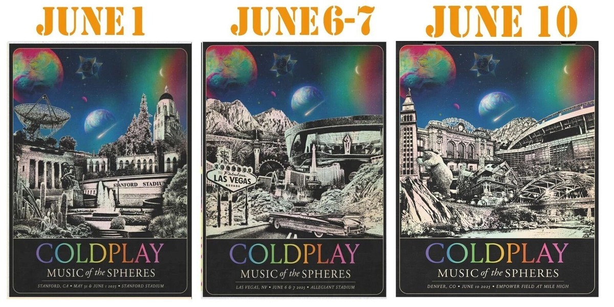 Poster!! El Paso, TX Coldplay June 13 & 14 2025 Sun Bowl Stadium