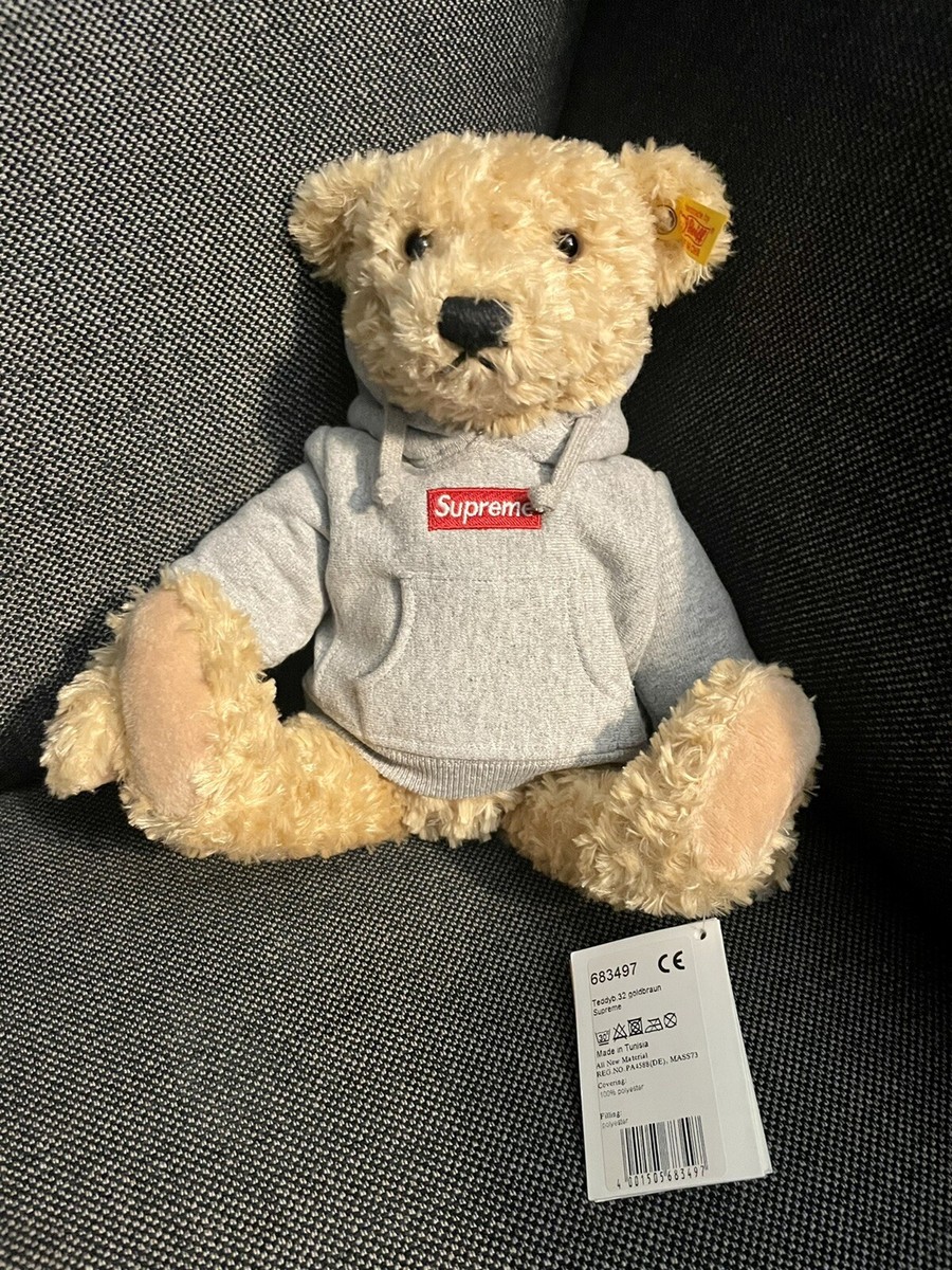 Supreme Steiff Bear Heather Grey Hoodie Box Logo Red FW18 New | eBay