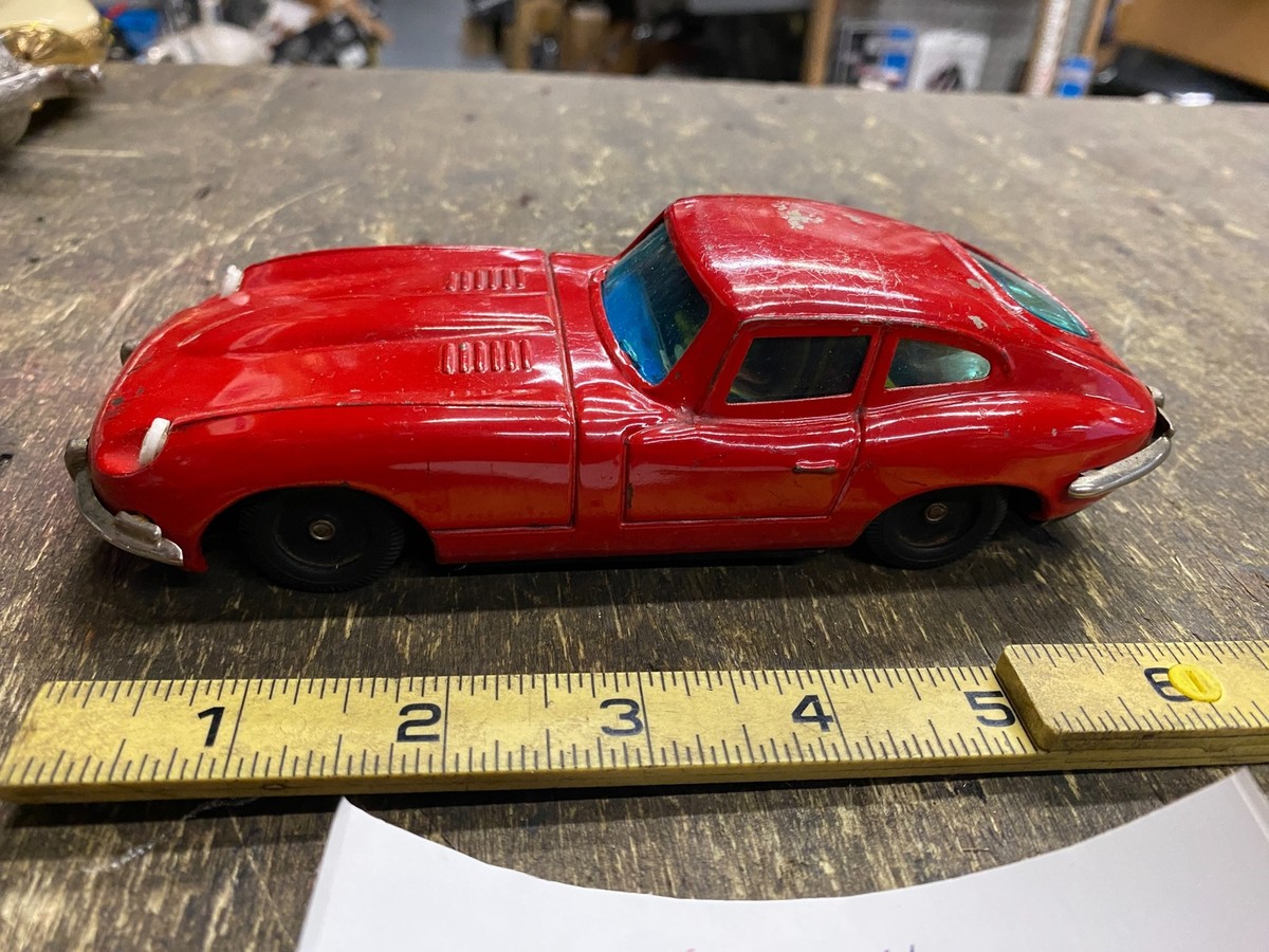 50's Bandai Jaguar XKE E type Tin Toy Japan Friction Car Vtg