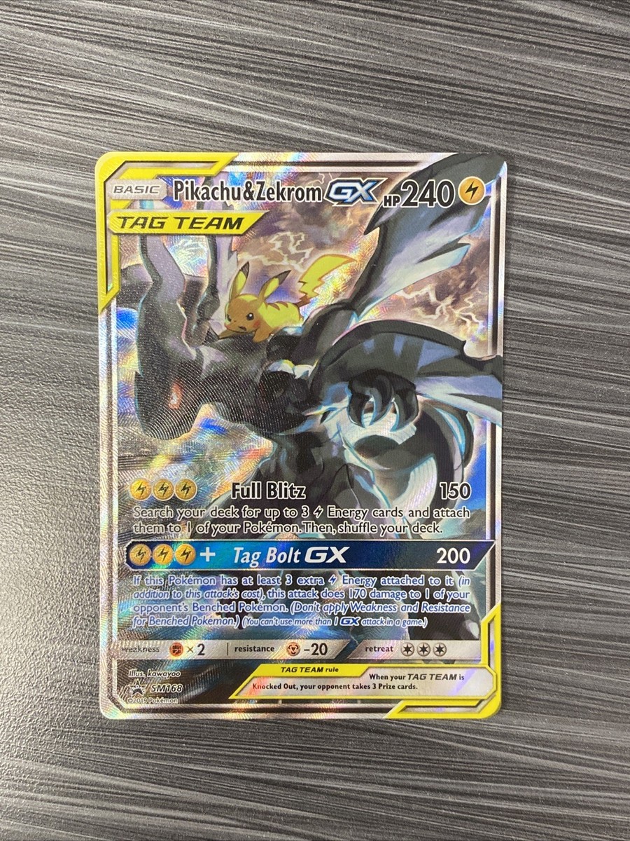 Pokemon Pikachu & Zekrom GX SM168 Tag Team Promo Card Full Art