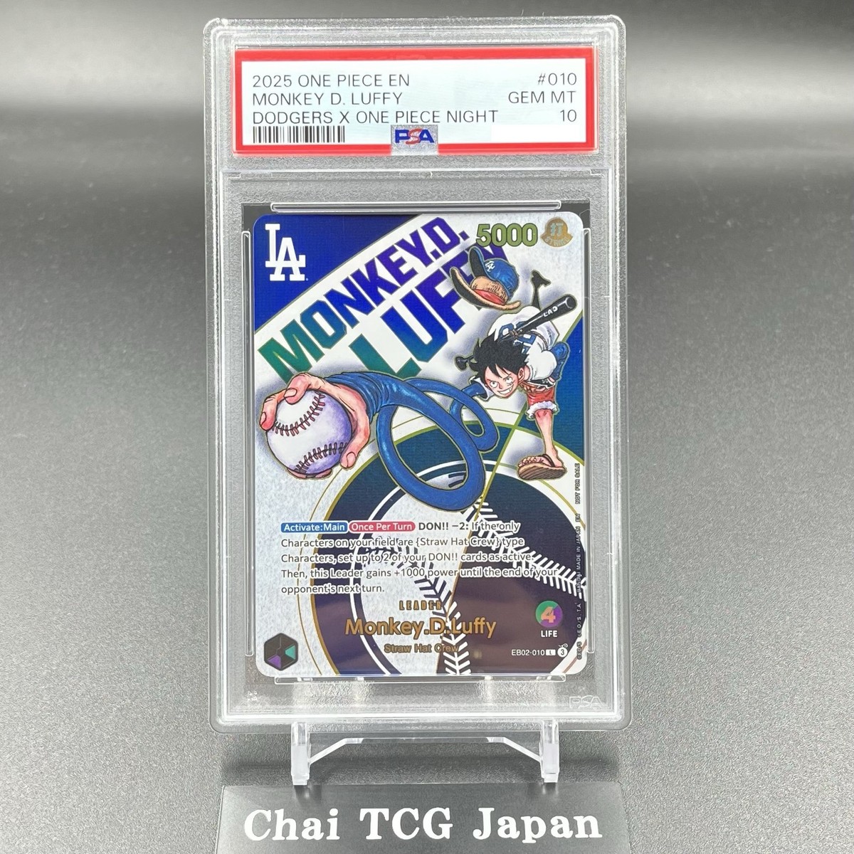 PSA 10 Monkey. D. Luffy EB02-010 Los Angeles Dodgers x ONE PIECE