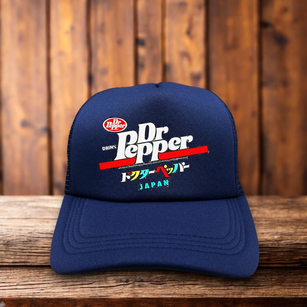 Dr. Pepper Mens Trucker Hat Blue Snapback Japan Retro 90s Soda Pop