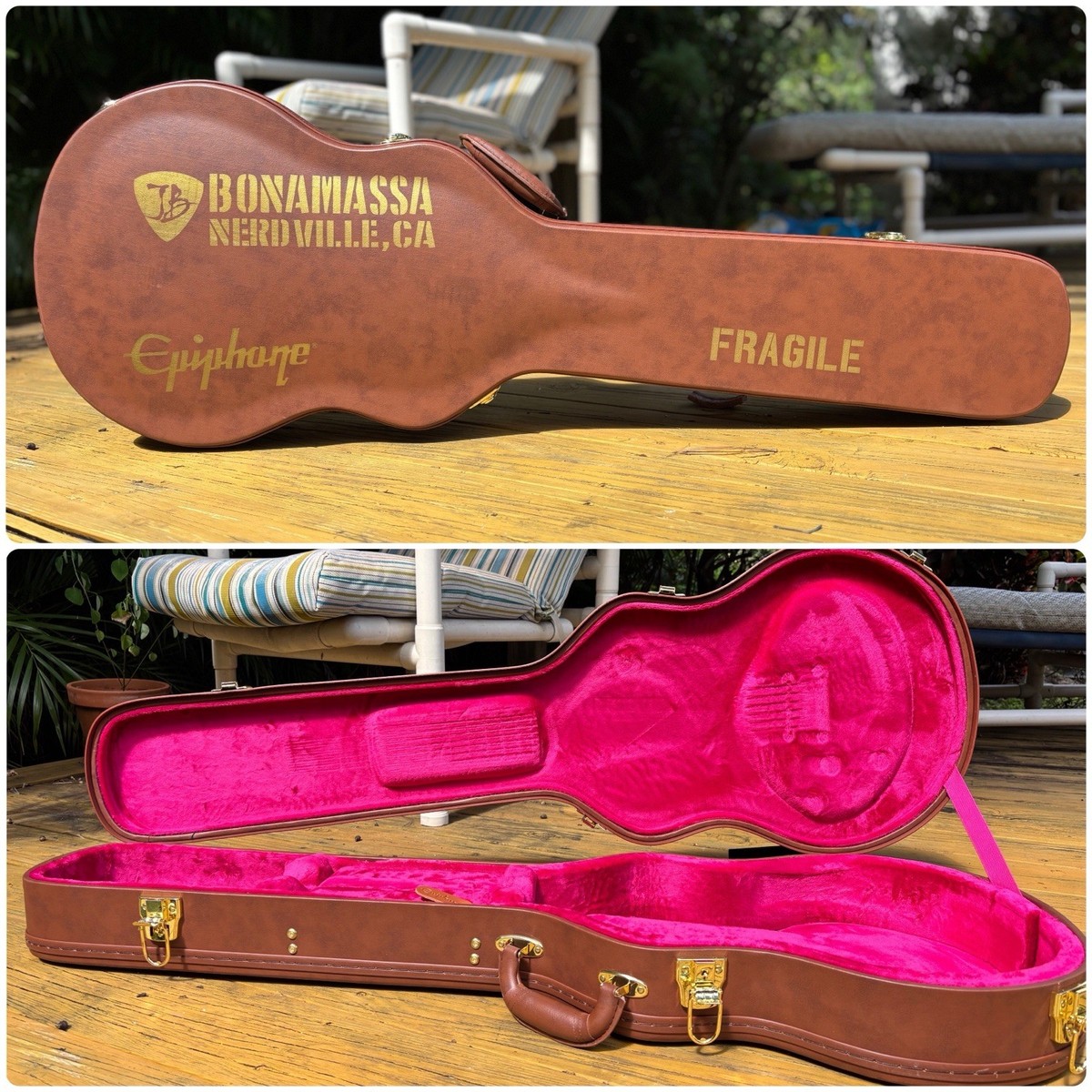 New Epiphone Les Paul Hard Case Brown With Pink Fur, Gold Hardware