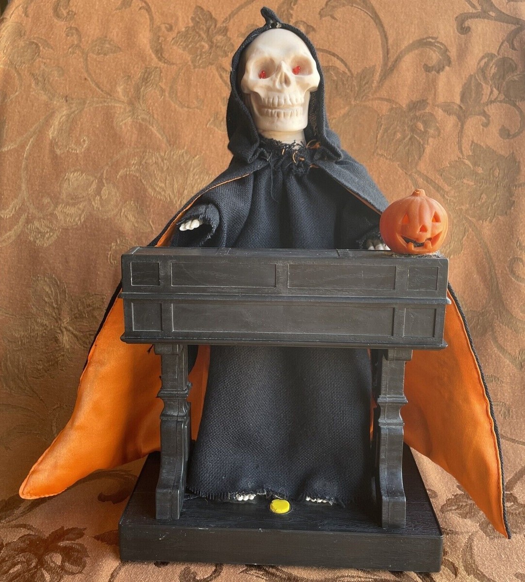 Vintage Gemmy Halloween Animated Grim Reaper Playing Organ