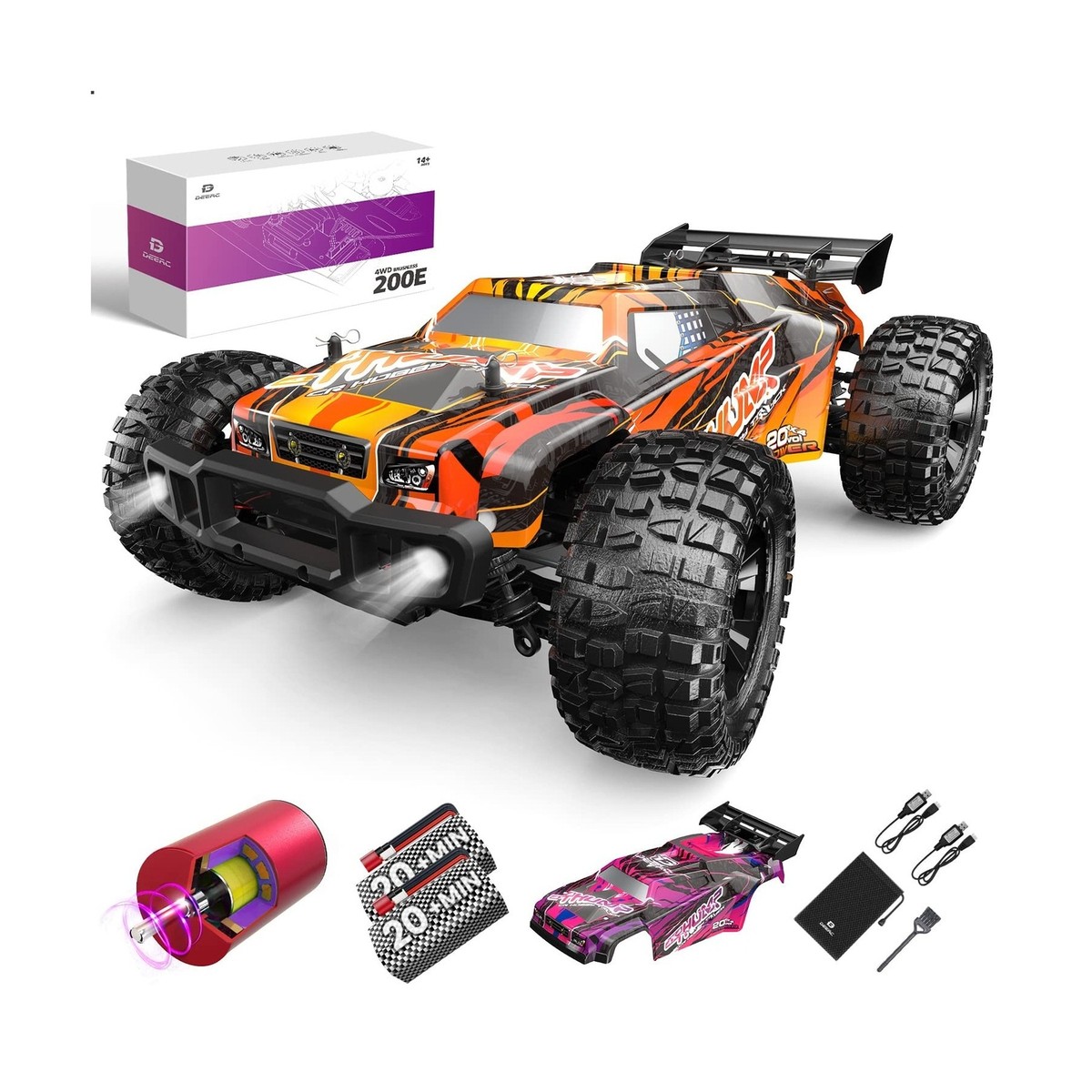 DEERC 200E Large Brushless High Speed RC Cars for Adults, 2 Car