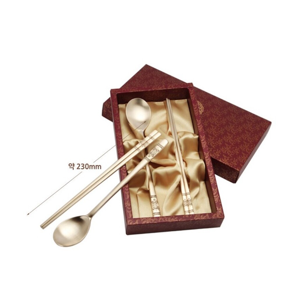 Korean Traditional Brass Yugi Spoon Chopstick Cutlery Gift Set of