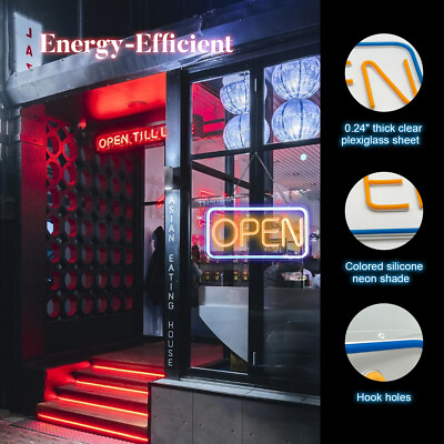 OPEN' Neon Sign Light LED Club Business Sign Blue & Orange 13x7