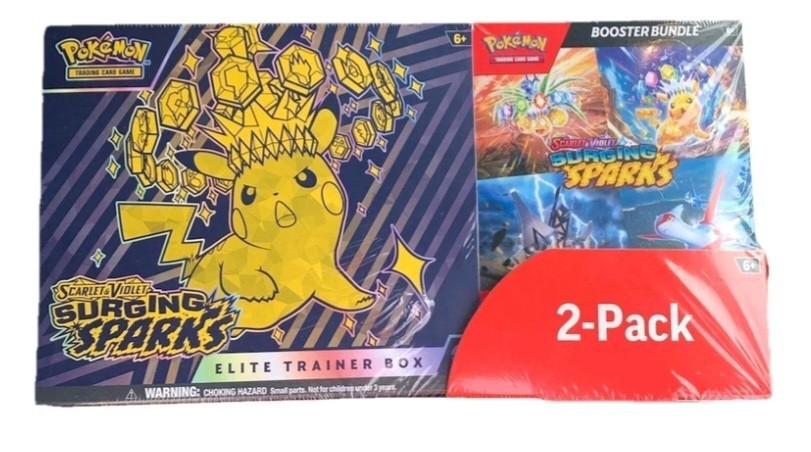 Pokemon Surging Sparks ETB + Booster Bundle Costco 2-pack Sealed
