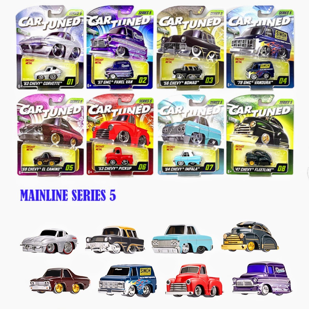 CarTuned Series 5 Mainline Assortment Complete Set Of 8 Car Tuned