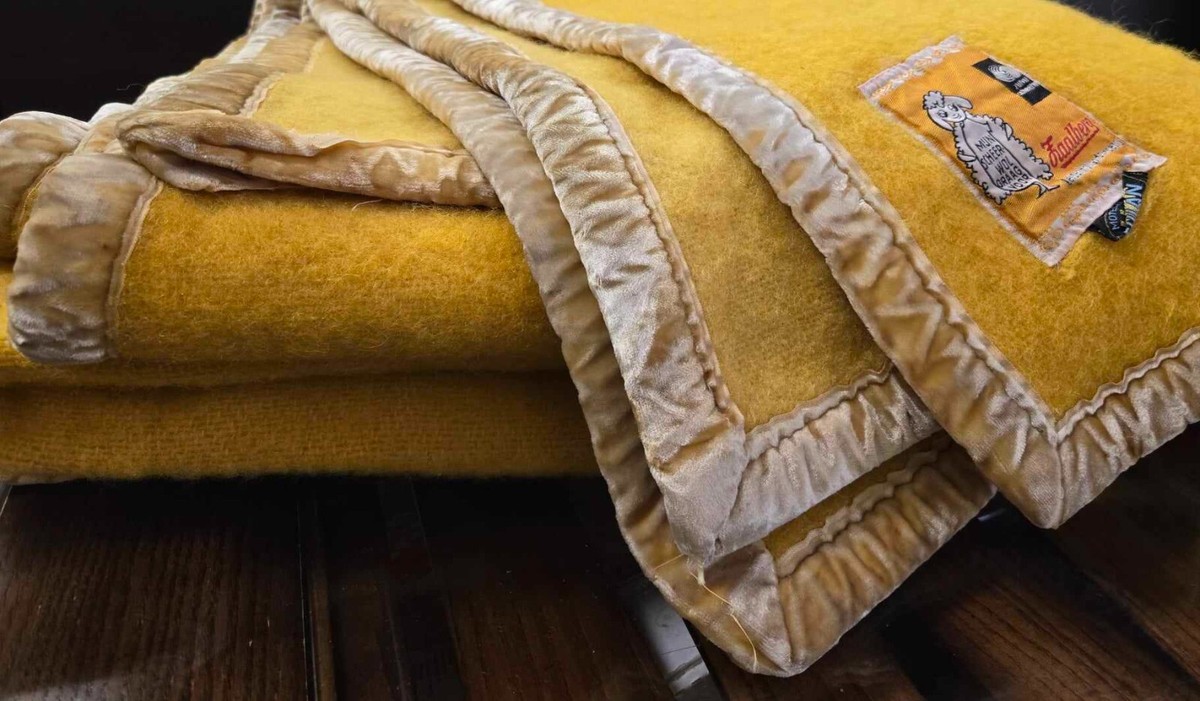 Faalberg vintage 1960's THICK Yellow Wool Blanket Made in Holland