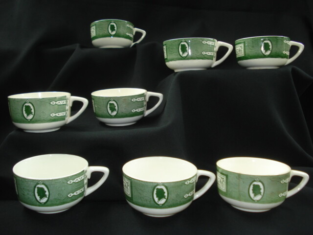 Royal China (USA) COLONIAL HOMESTEAD GREEN (8) CUPS Coffee/Tea